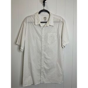 Voyager Mens Size XXL Button Front Shirt White Geometric Print Short Sleeves